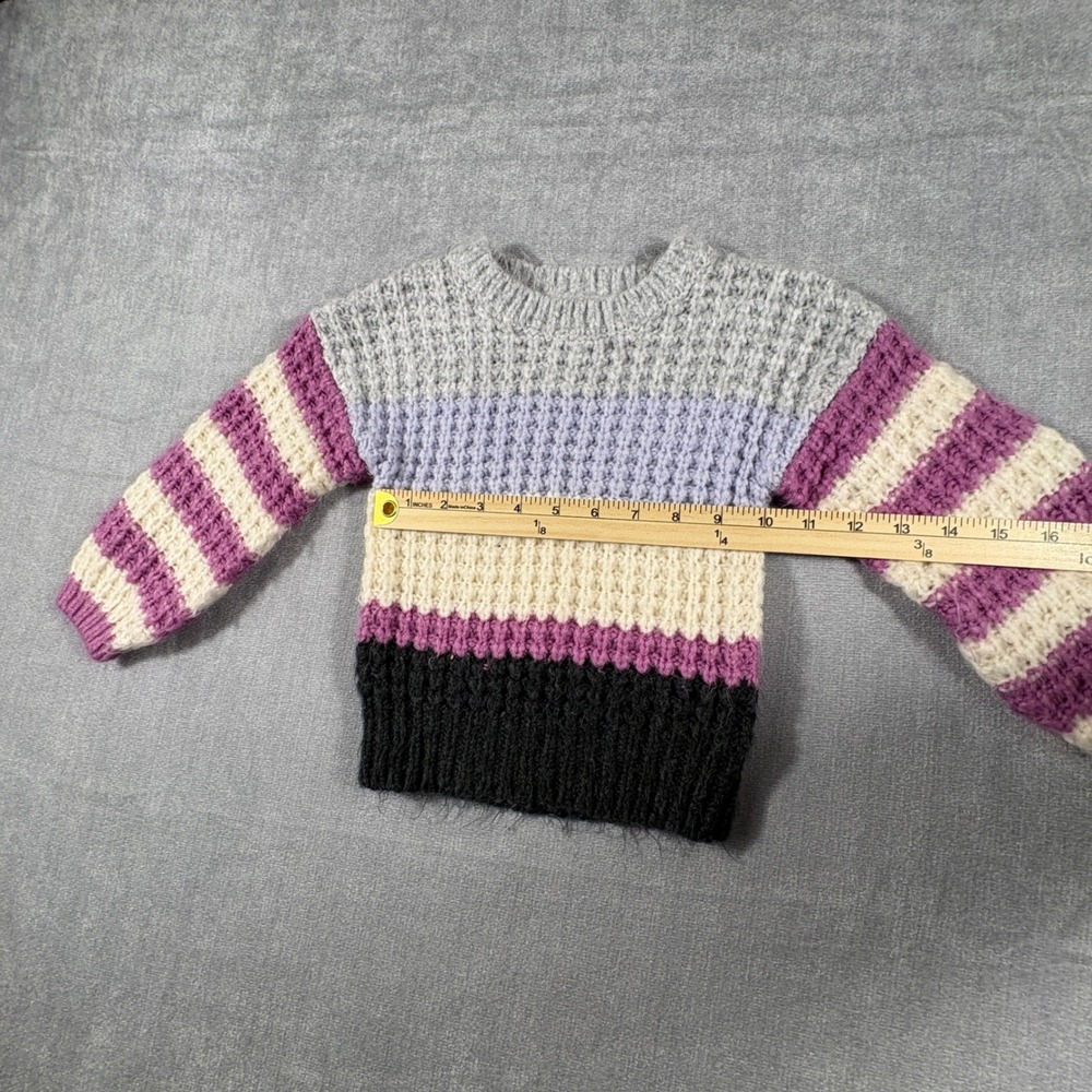 Cat & Jack Toddler 3T Waffle Knit Striped Colorblock Sweater Grey Purple Cream - Picture 6 of 7